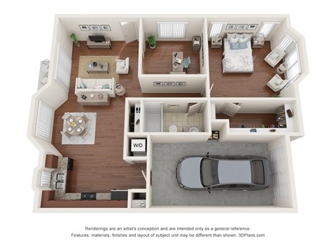 Villa Capri 1 bed 1 bath 938 square feet floor plan